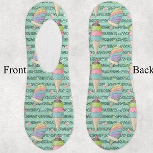 Girls Green Glitter Popsicle Rainbow Soft Streewear Loungewear No Show Socks